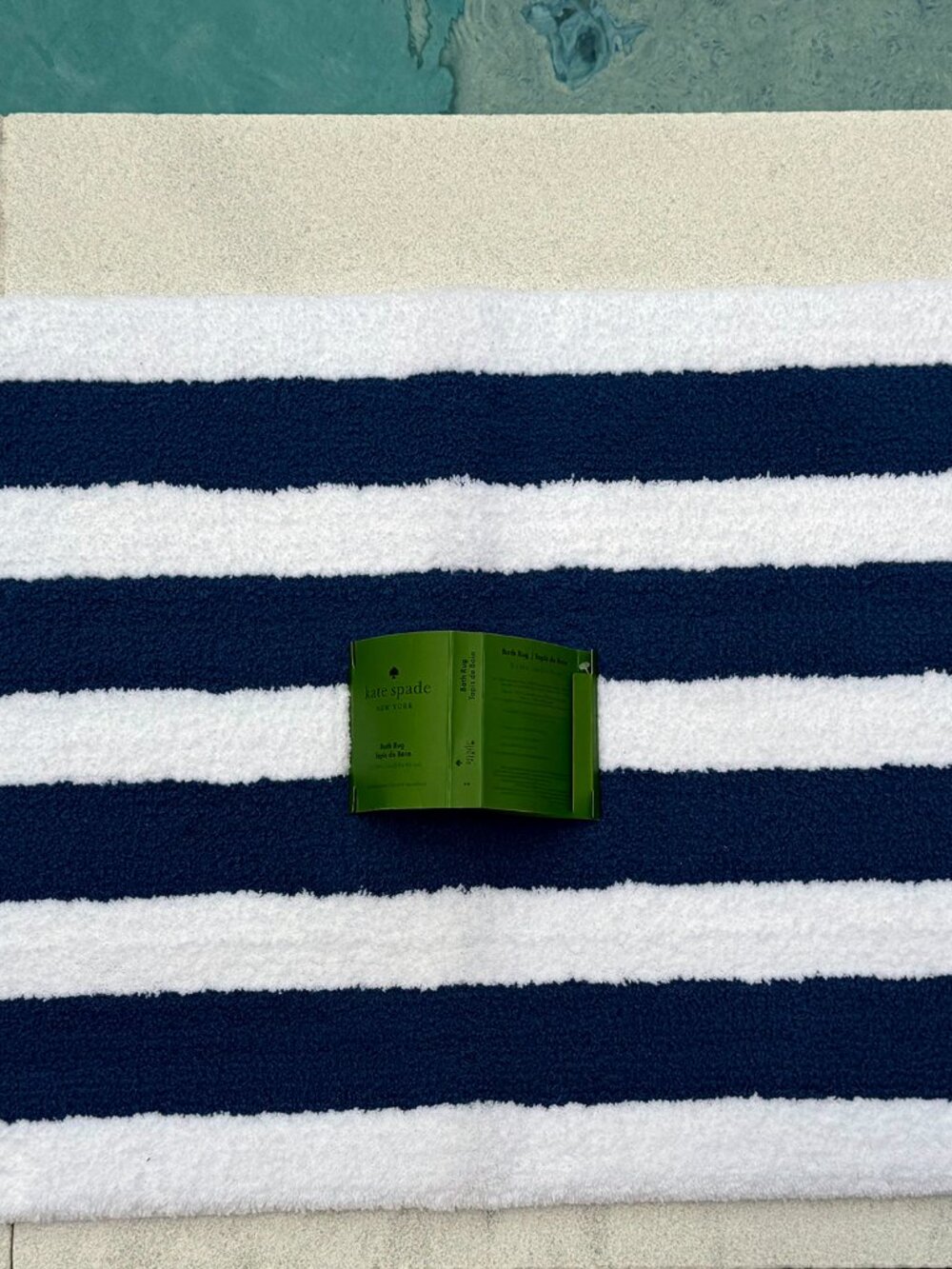 Kate Spade New York Bath Rug White With Blue Stripes 21”x34” New With Tags LOVE!